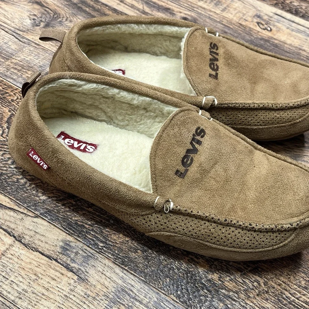 Levi's Faux Microsuede House Slippers Mens M 8-9 Sleeve Faux-Shearling Lined